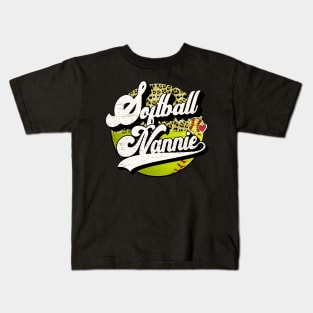 Softball Nannie Vintage Leopard Softball Family Matching Kids T-Shirt